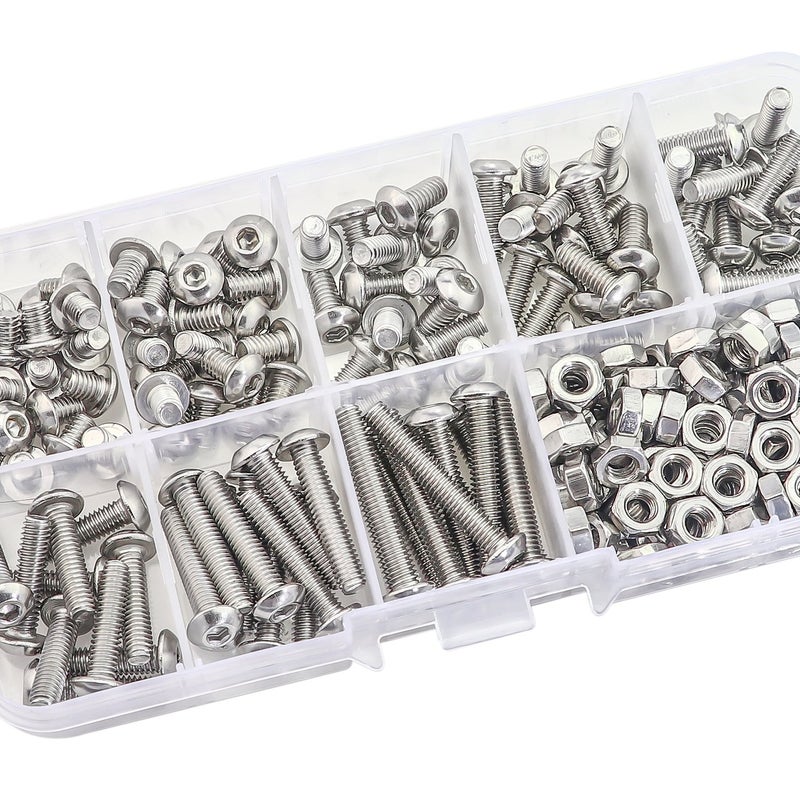 Sutemribor 240 Pieces M4 Stainless Steel Button Head Hex Socket Head Cap Bolts Screws Nuts Assortment Kit + Wrench - Image 5